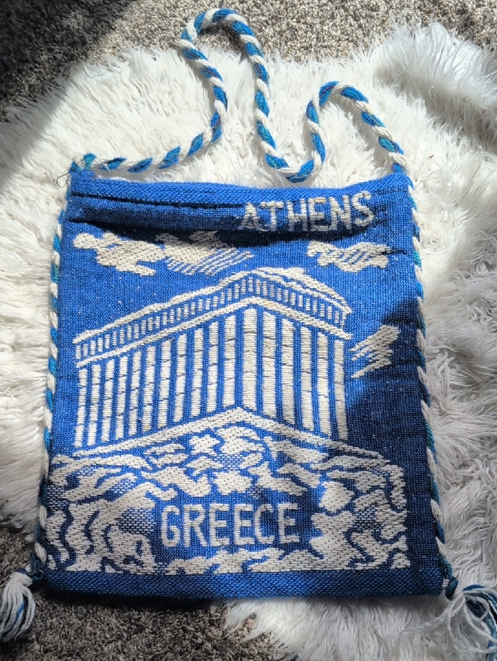 Athens Greece Blue Woven Travel Shoulder Bag